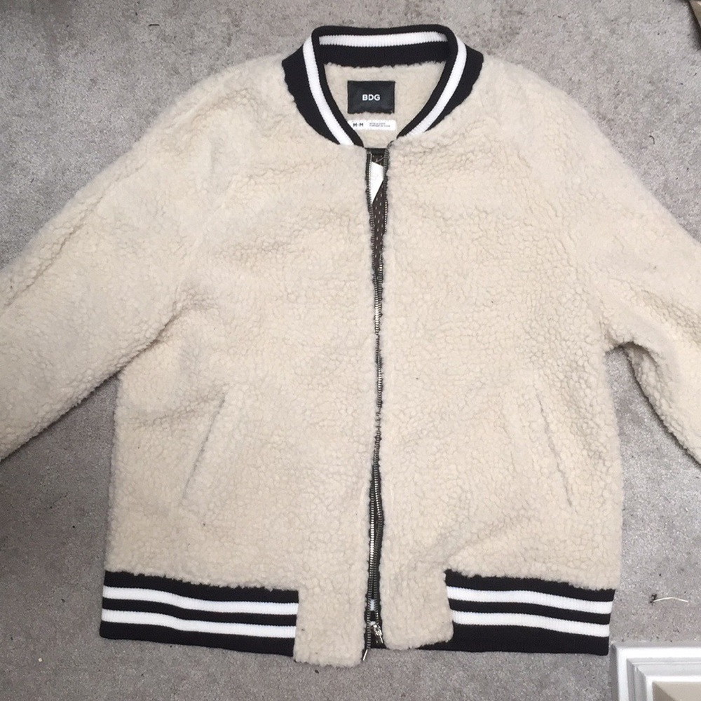 NWT faux fur bomber jacket BDG black and white